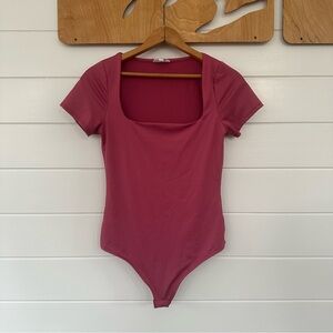 Pink Short Sleeve Square Neck Bodysuit